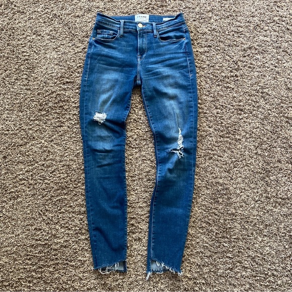 Frame Denim Le Skinny de Jeanne Blue Jeans Distressed Size 25 - Picture 3 of 12